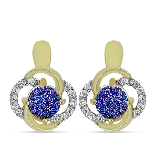 Cercei din Argint 925 Placat cu Aur ( 4.61 grame ) cu Drusă Violet și Topaz Alb 2.13 Carate