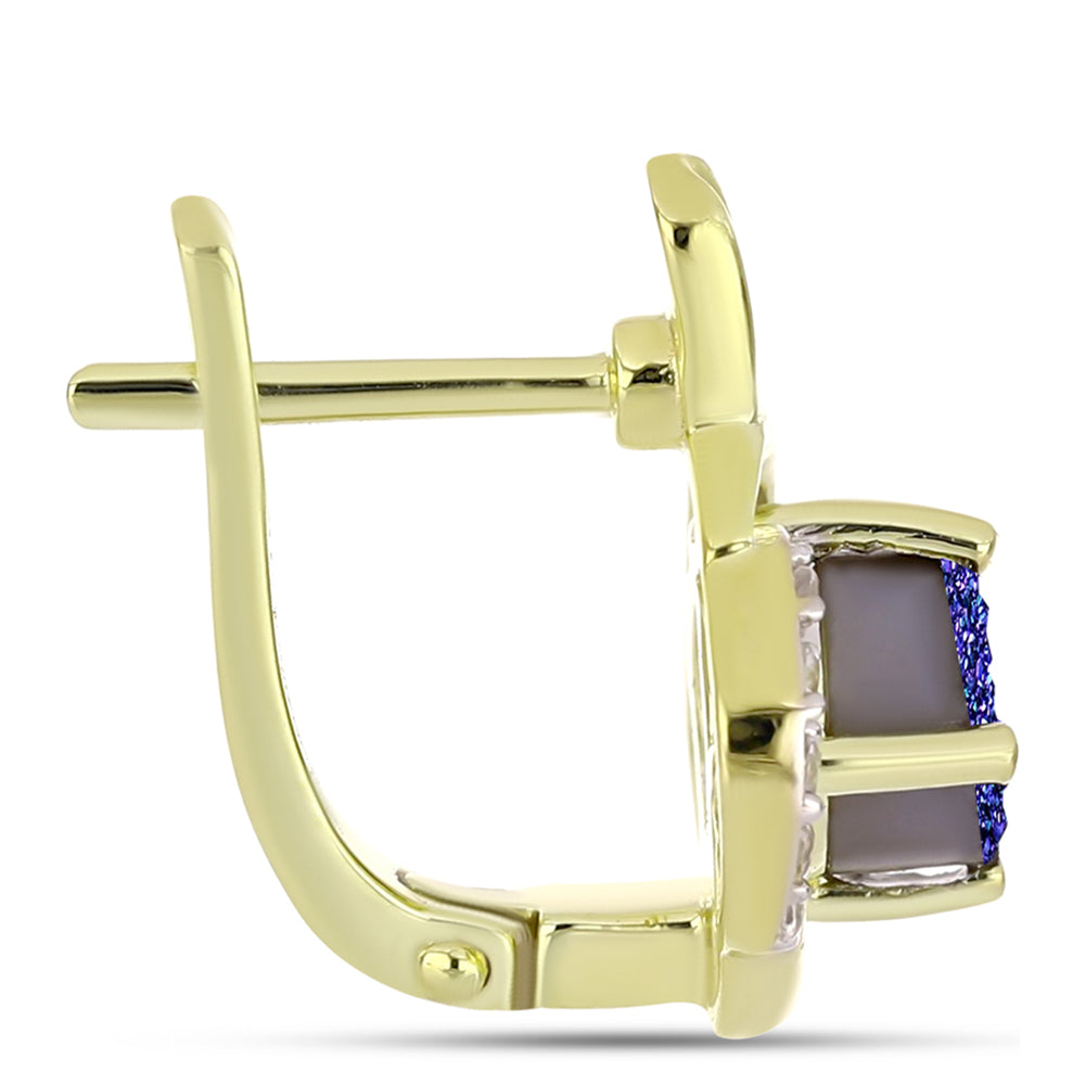 Cercei din Argint 925 Placat cu Aur ( 4.61 grame ) cu Drusă Violet și Topaz Alb 2.13 Carate 2 