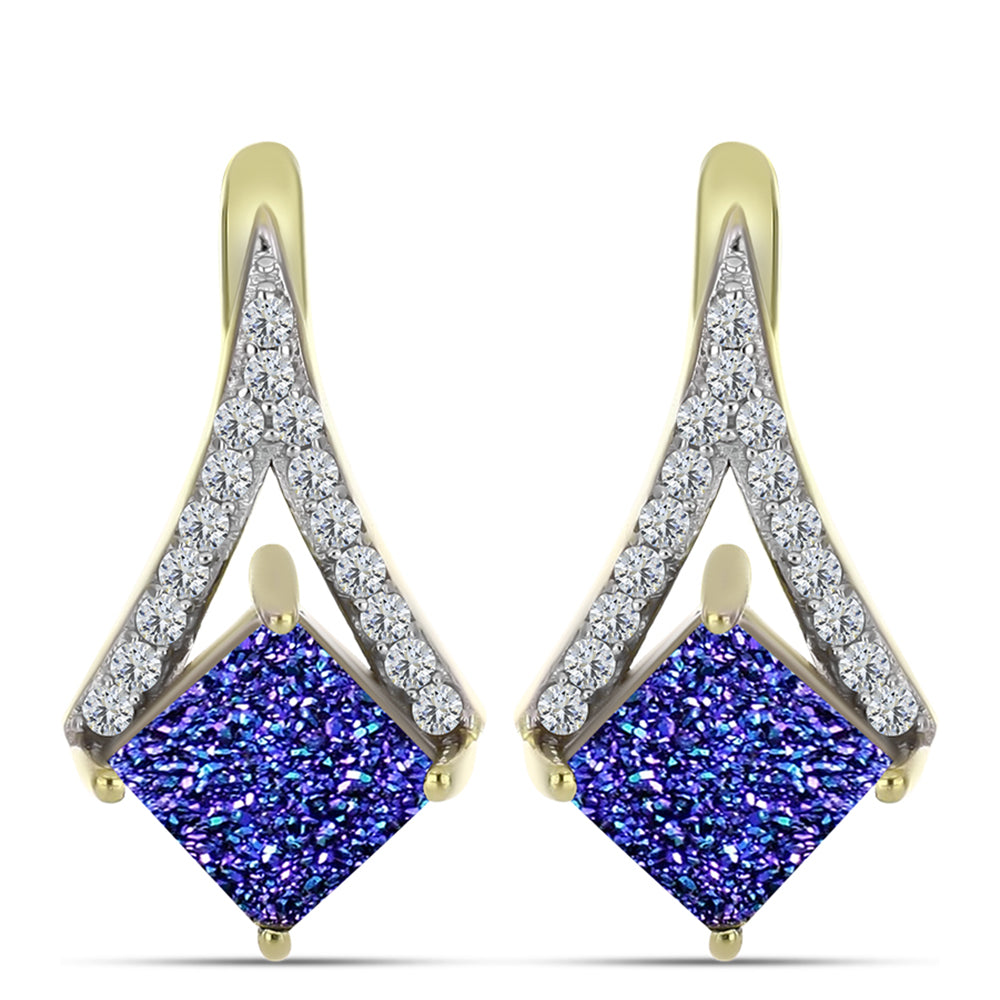 Cercei din Argint 925 Placat cu Aur ( 3.47 grame ) cu Drusă Violet și Topaz Alb 2.87 Carate 1 