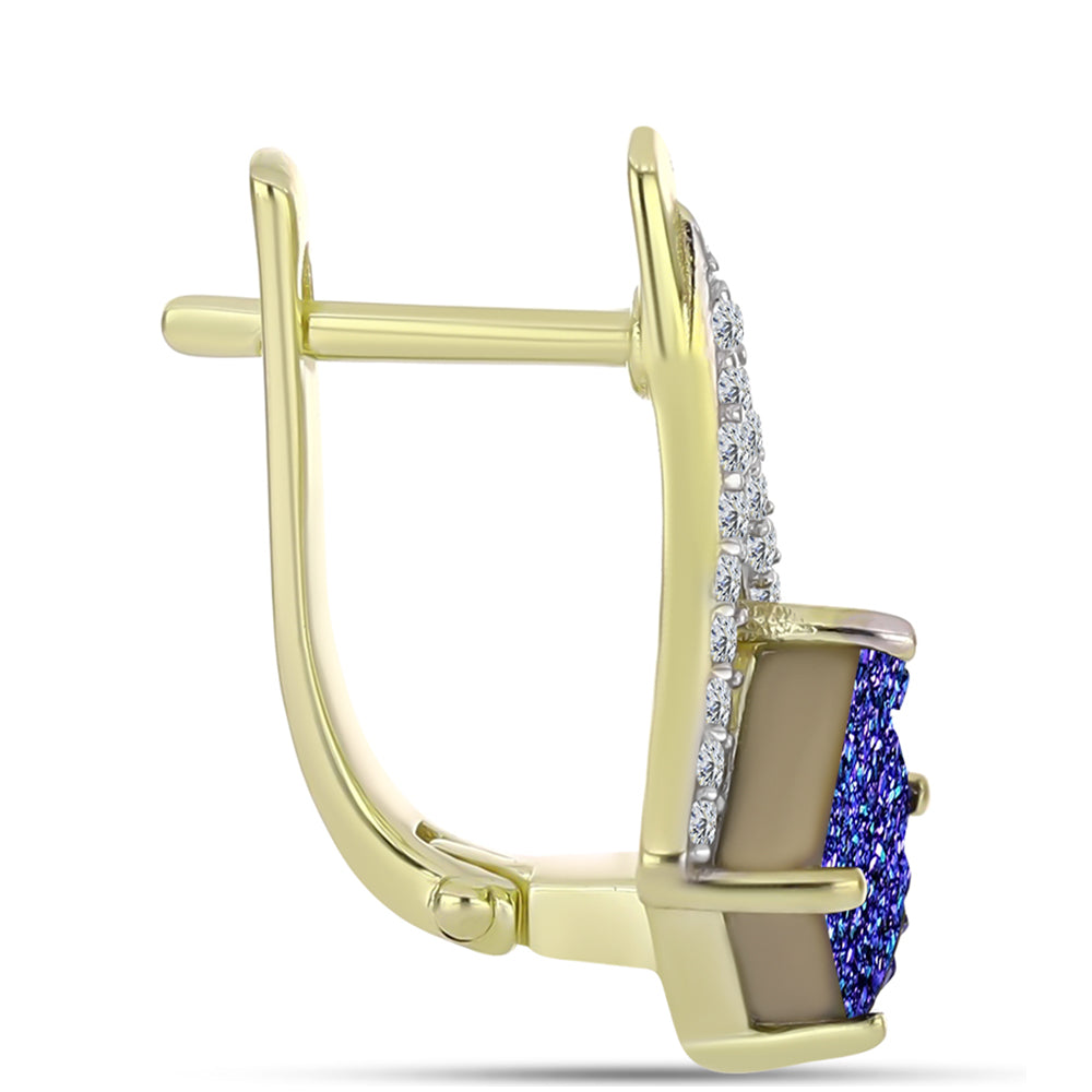 Cercei din Argint 925 Placat cu Aur ( 3.47 grame ) cu Drusă Violet și Topaz Alb 2.87 Carate 2 
