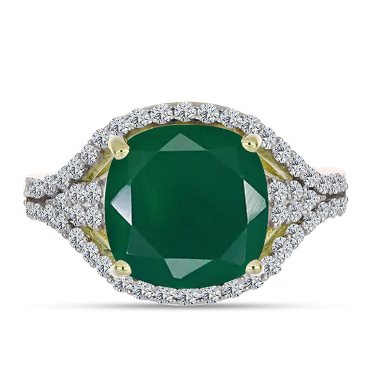Inel din Argint 925 Placat cu Aur ( 4.94 grame ) cu Agat Verde și Topaz Alb 6.87 Carate