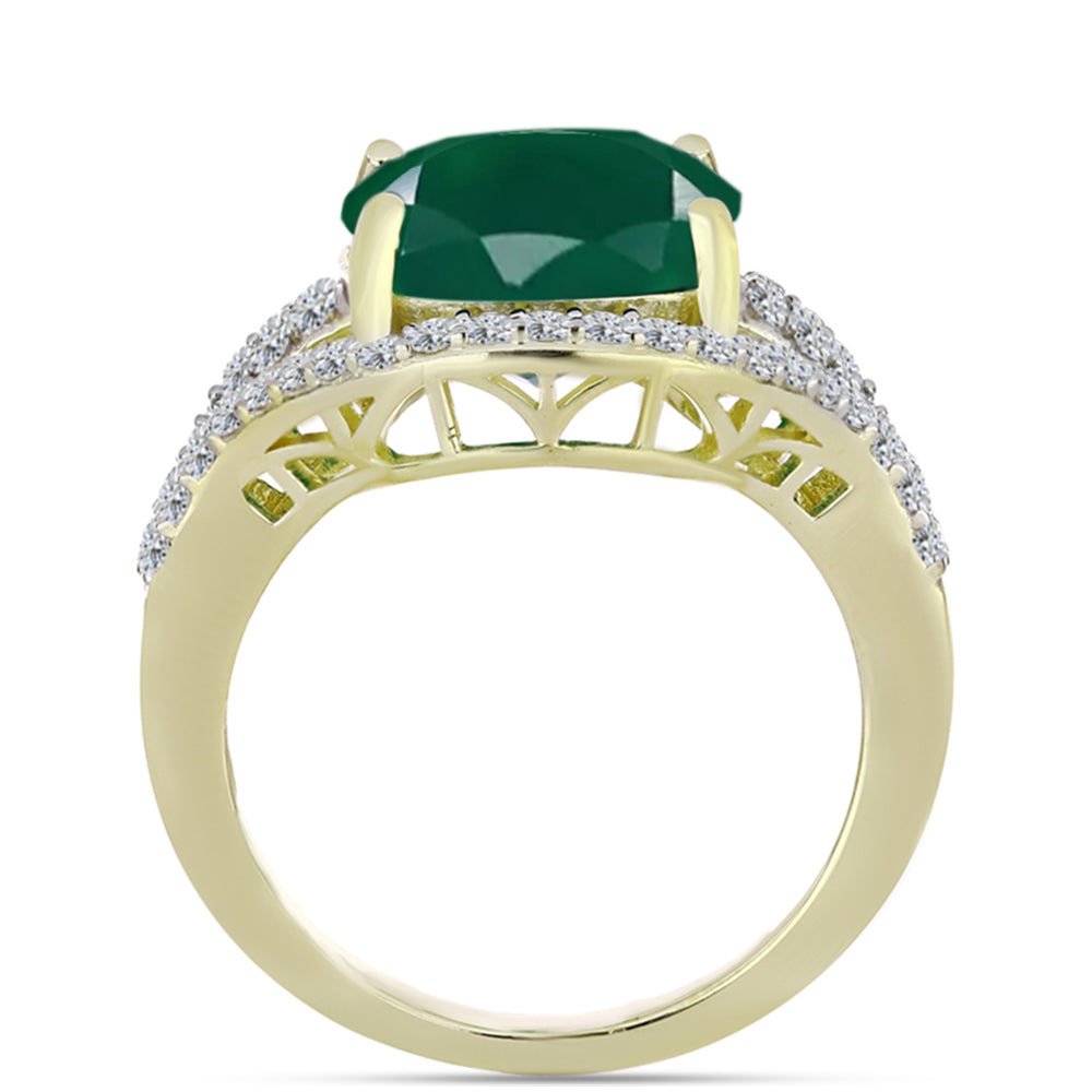 Inel din Argint 925 Placat cu Aur ( 4.94 grame ) cu Agat Verde și Topaz Alb 6.87 Carate 6 