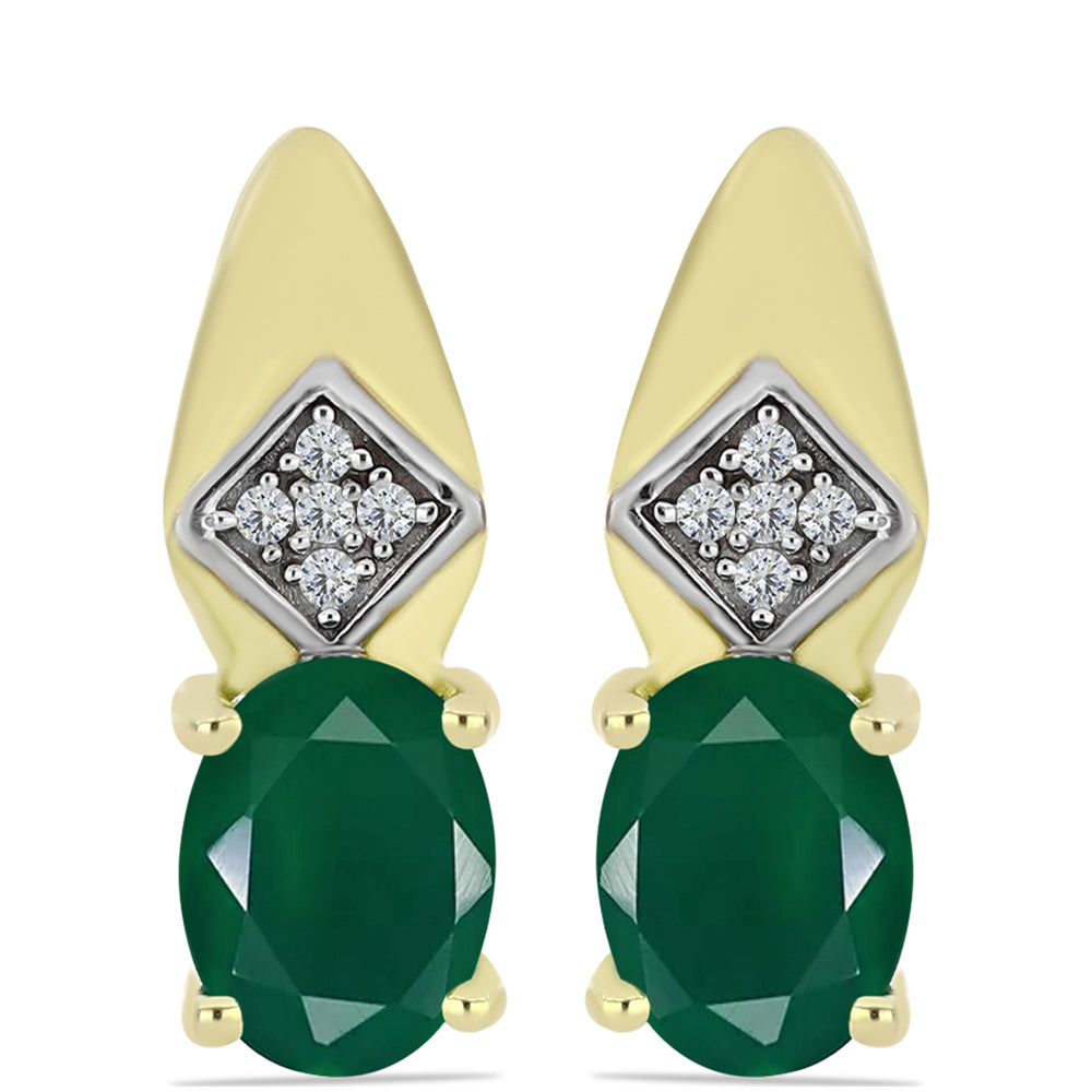 Cercei din Argint 925 Placat cu Aur ( 3.46 grame ) cu Agat Verde și Topaz Alb 2.38 Carate 1 