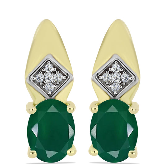 Cercei din Argint 925 Placat cu Aur ( 3.46 grame ) cu Agat Verde și Topaz Alb 2.38 Carate