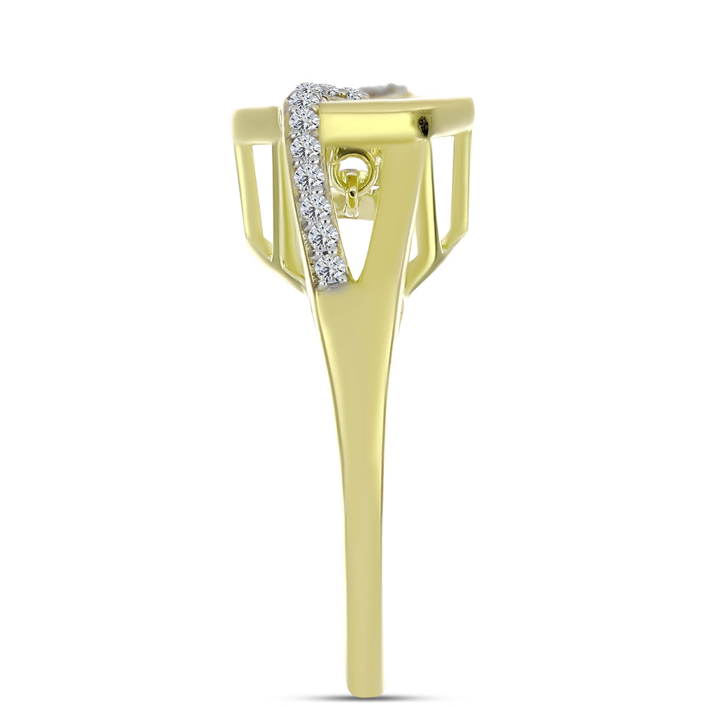 Inel din Argint 925 Placat cu Aur ( 4.66 grame ) cu Diamant Alb și Topaz Alb 0.18 Carate