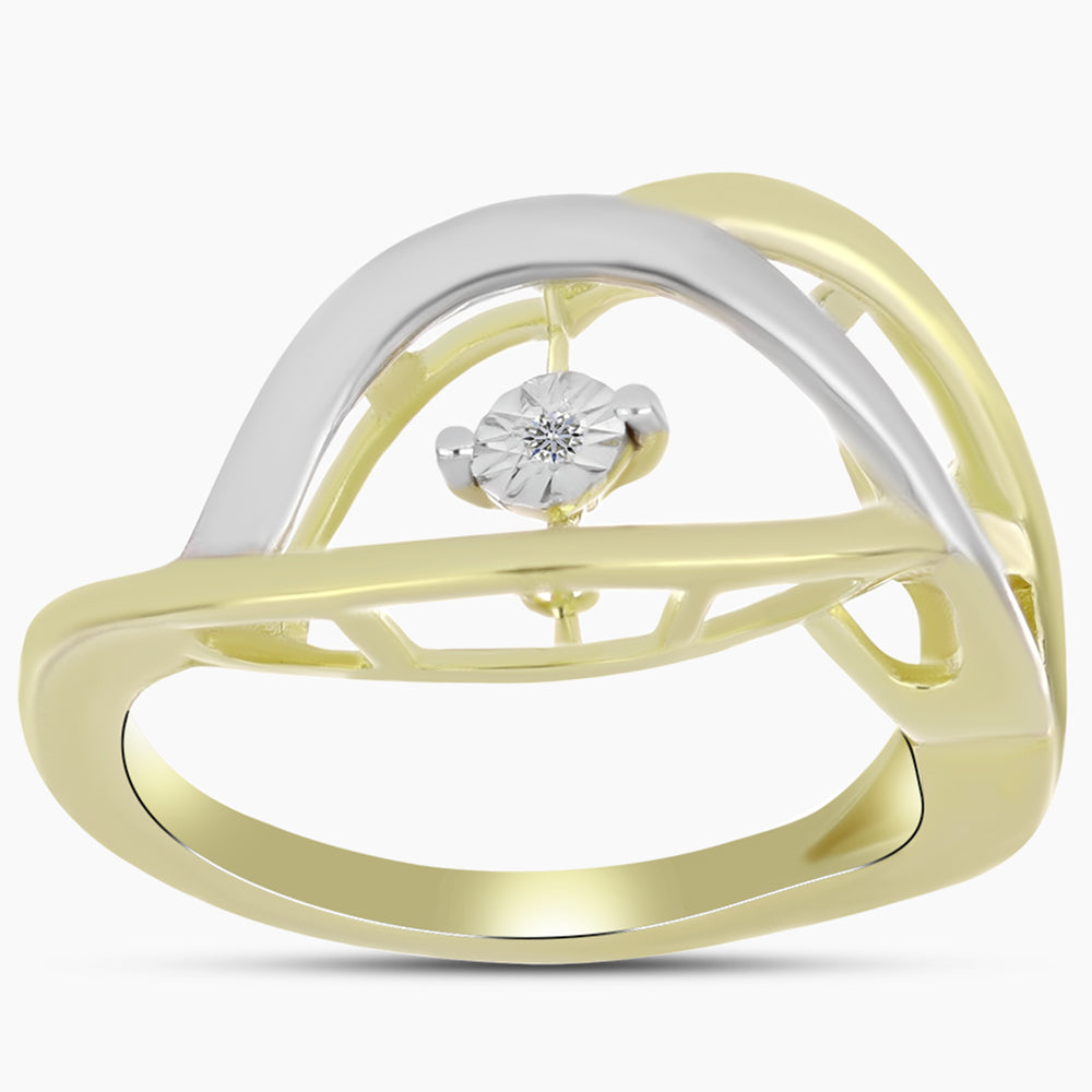 Inel din Argint 925 Placat cu Aur ( 3.16 grame ) cu Diamant Alb 0.01 Carate 3 