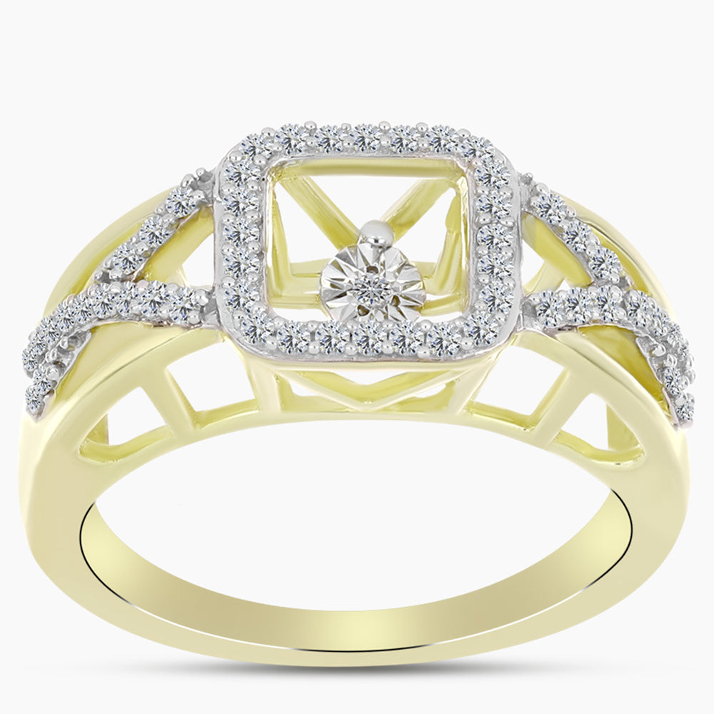 Inel din Argint 925 Placat cu Aur ( 4.25 grame ) cu Diamant Alb și Topaz Alb 0.37 Carate