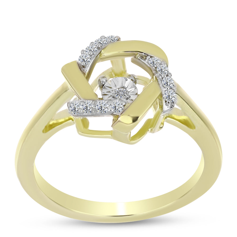 Inel din Argint 925 Placat cu Aur ( 2.88 grame ) cu Diamant Alb și Topaz Alb 0.12 Carate 3 