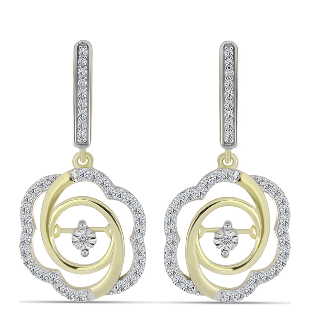 Cercei din Argint 925 Placat cu Aur ( 4.69 grame ) cu Diamant Alb și Topaz Alb 0.65 Carate