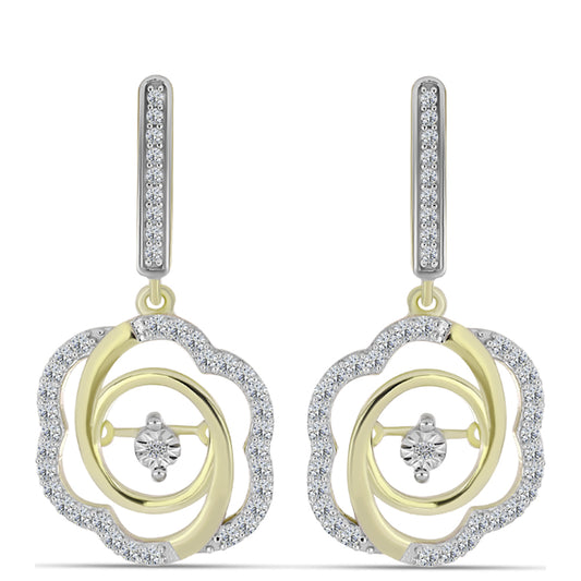 Cercei din Argint 925 Placat cu Aur ( 4.69 grame ) cu Diamant Alb și Topaz Alb 0.65 Carate