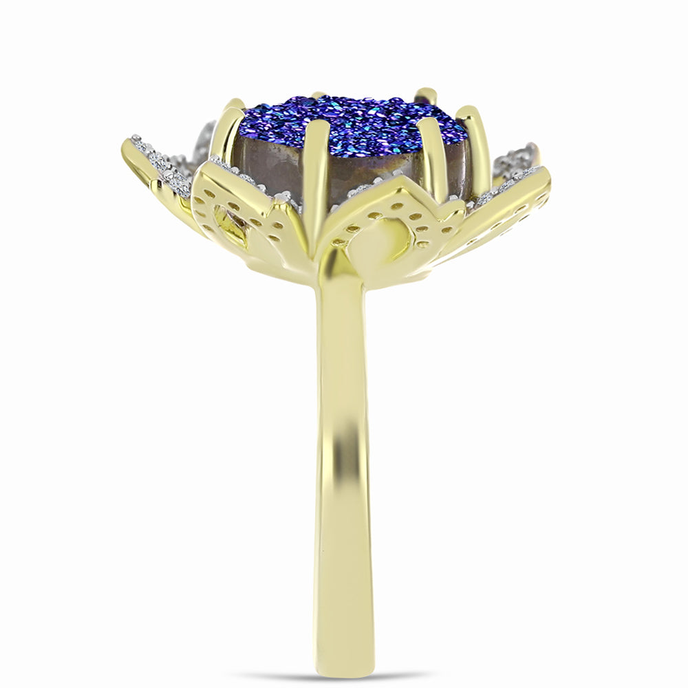 Inel din Argint 925 Placat cu Aur ( 5.56 grame ) cu Drusă Violet și Topaz Alb 6.04 Carate 4 