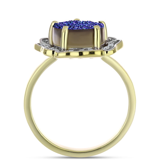 Inel din Argint 925 Placat cu Aur ( 4.1 grame ) cu Drusă Violet și Topaz Alb 3.94 Carate