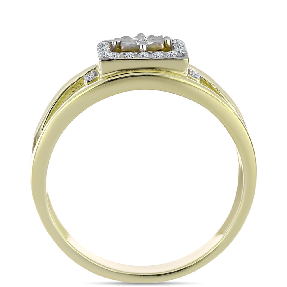 Inel din Argint 925 Placat cu Aur ( 4.16 grame ) cu Diamant Alb și Topaz Alb 0.21 Carate 6 