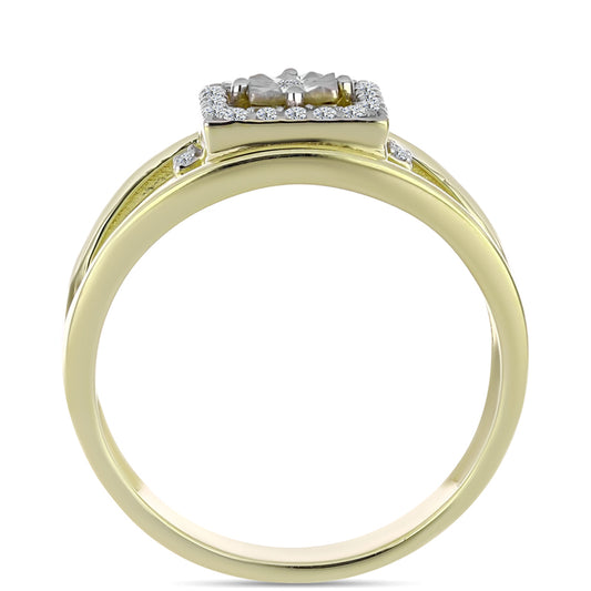 Inel din Argint 925 Placat cu Aur ( 4.16 grame ) cu Diamant Alb și Topaz Alb 0.21 Carate