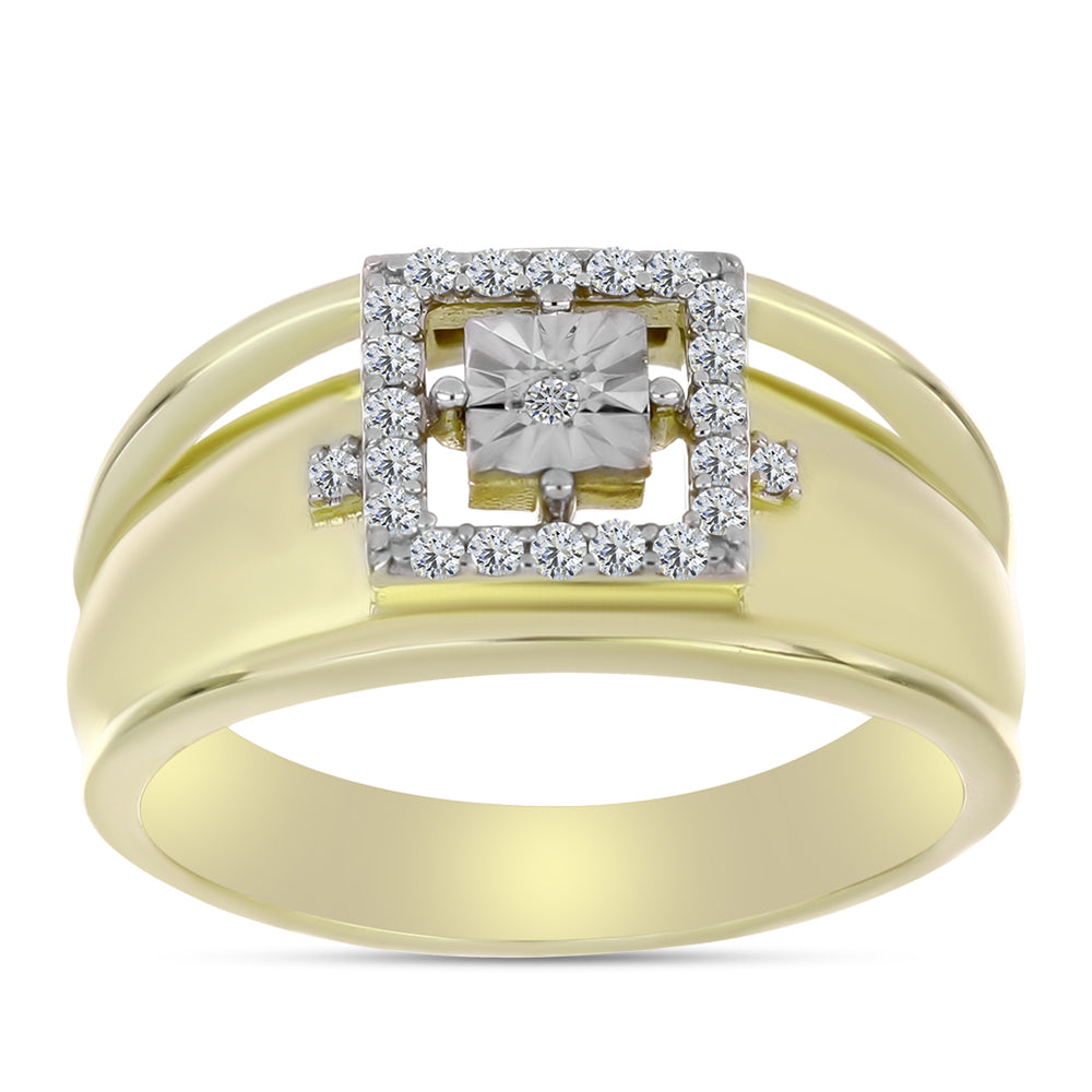 Inel din Argint 925 Placat cu Aur ( 4.16 grame ) cu Diamant Alb și Topaz Alb 0.21 Carate