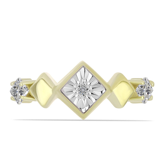 Inel din Argint 925 Placat cu Aur ( 2.85 grame ) cu Diamant Alb și Topaz Alb 0.38 Carate