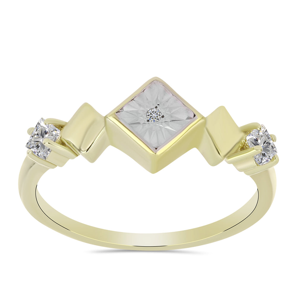 Inel din Argint 925 Placat cu Aur ( 2.85 grame ) cu Diamant Alb și Topaz Alb 0.38 Carate 3 