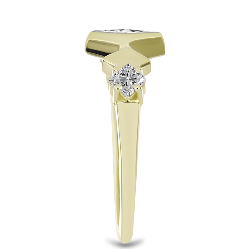 Inel din Argint 925 Placat cu Aur ( 2.85 grame ) cu Diamant Alb și Topaz Alb 0.38 Carate 4 