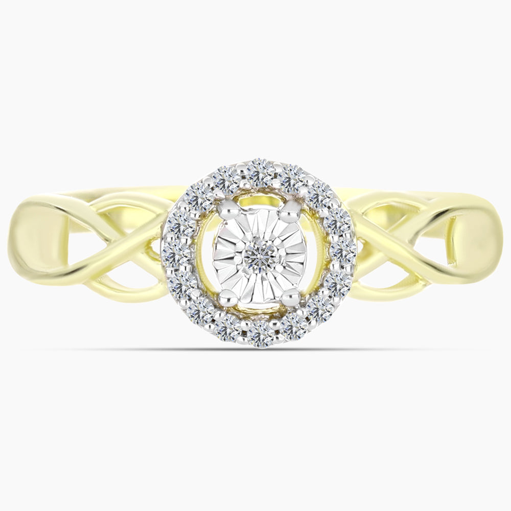 Inel din Argint 925 Placat cu Aur ( 2.2 grame ) cu Diamant Alb și Topaz Alb 0.14 Carate