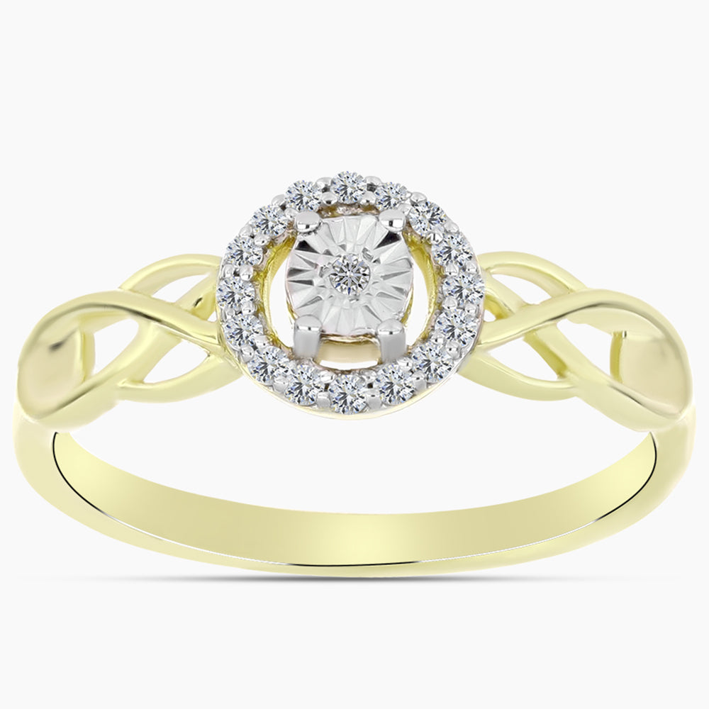 Inel din Argint 925 Placat cu Aur ( 2.2 grame ) cu Diamant Alb și Topaz Alb 0.14 Carate