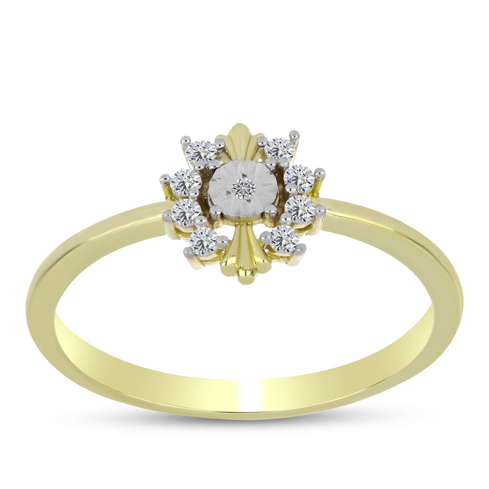 Inel din Argint 925 Placat cu Aur ( 1.86 grame ) cu Diamant Alb și Topaz Alb 0.15 Carate 3 
