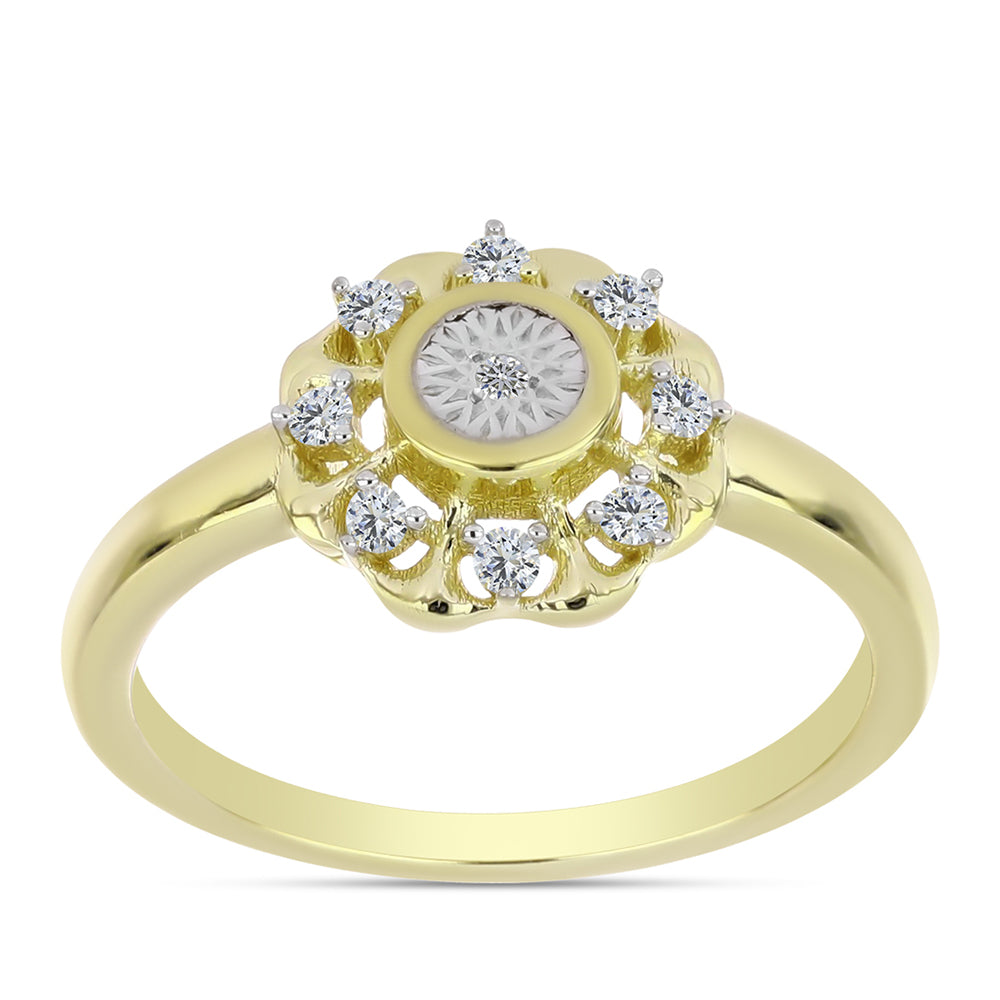 Inel din Argint 925 Placat cu Aur ( 2.8 grame ) cu Diamant Alb și Topaz Alb 0.15 Carate 3 