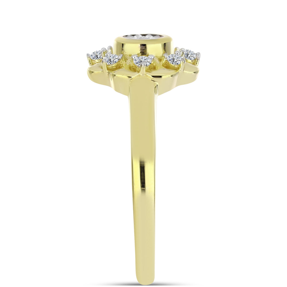 Inel din Argint 925 Placat cu Aur ( 2.8 grame ) cu Diamant Alb și Topaz Alb 0.15 Carate