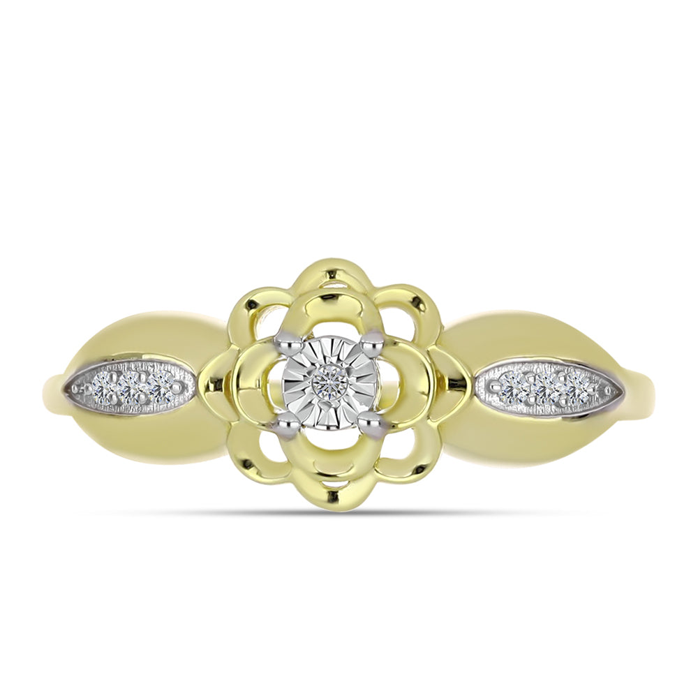 Inel din Argint 925 Placat cu Aur ( 3.04 grame ) cu Diamant Alb și Topaz Alb 0.06 Carate 1 