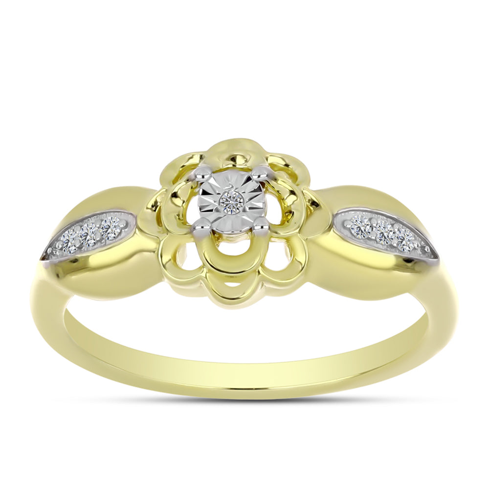 Inel din Argint 925 Placat cu Aur ( 3.04 grame ) cu Diamant Alb și Topaz Alb 0.06 Carate