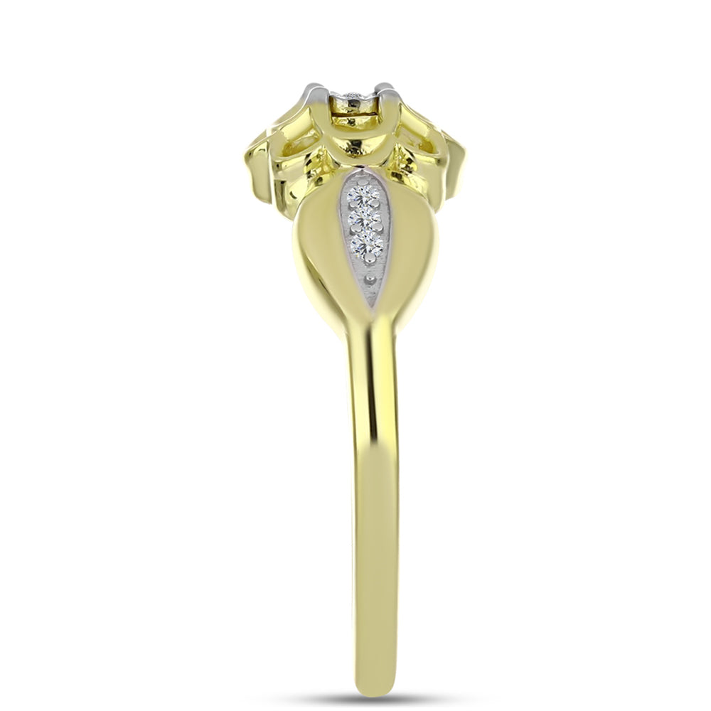 Inel din Argint 925 Placat cu Aur ( 3.04 grame ) cu Diamant Alb și Topaz Alb 0.06 Carate