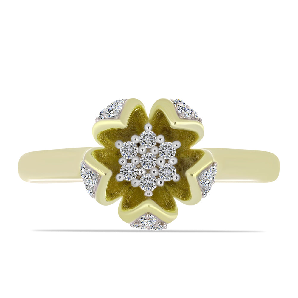 Inel din Argint 925 Placat cu Aur ( 3.28 grame ) cu Diamant Alb și Topaz Alb 0.37 Carate 5 