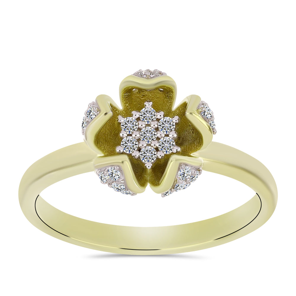Inel din Argint 925 Placat cu Aur ( 3.28 grame ) cu Diamant Alb și Topaz Alb 0.37 Carate 11 