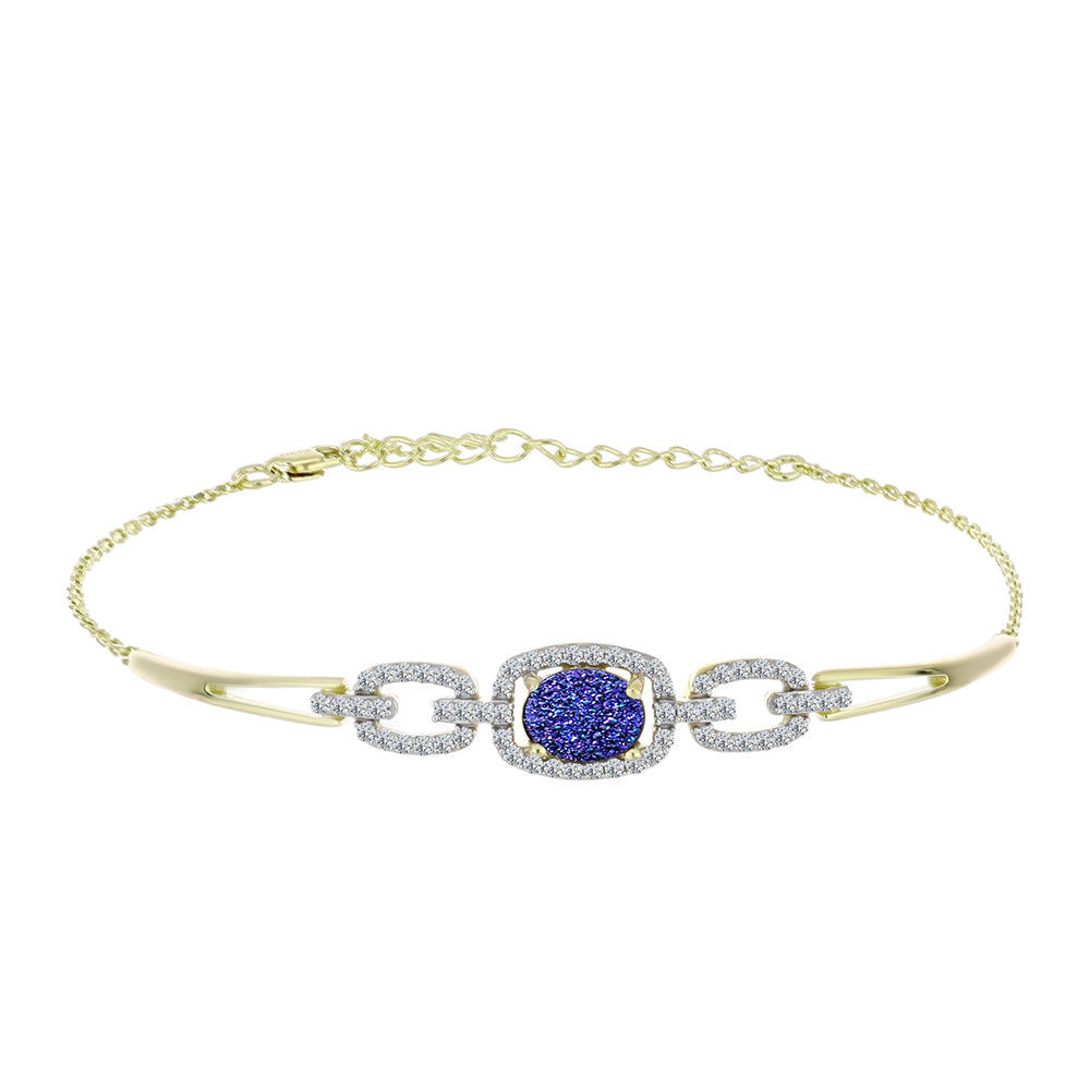 Brățară din Argint 925 Placat cu Aur ( 4.7 grame ) cu Drusă Violet și Topaz Alb 1.73 Carate 1 