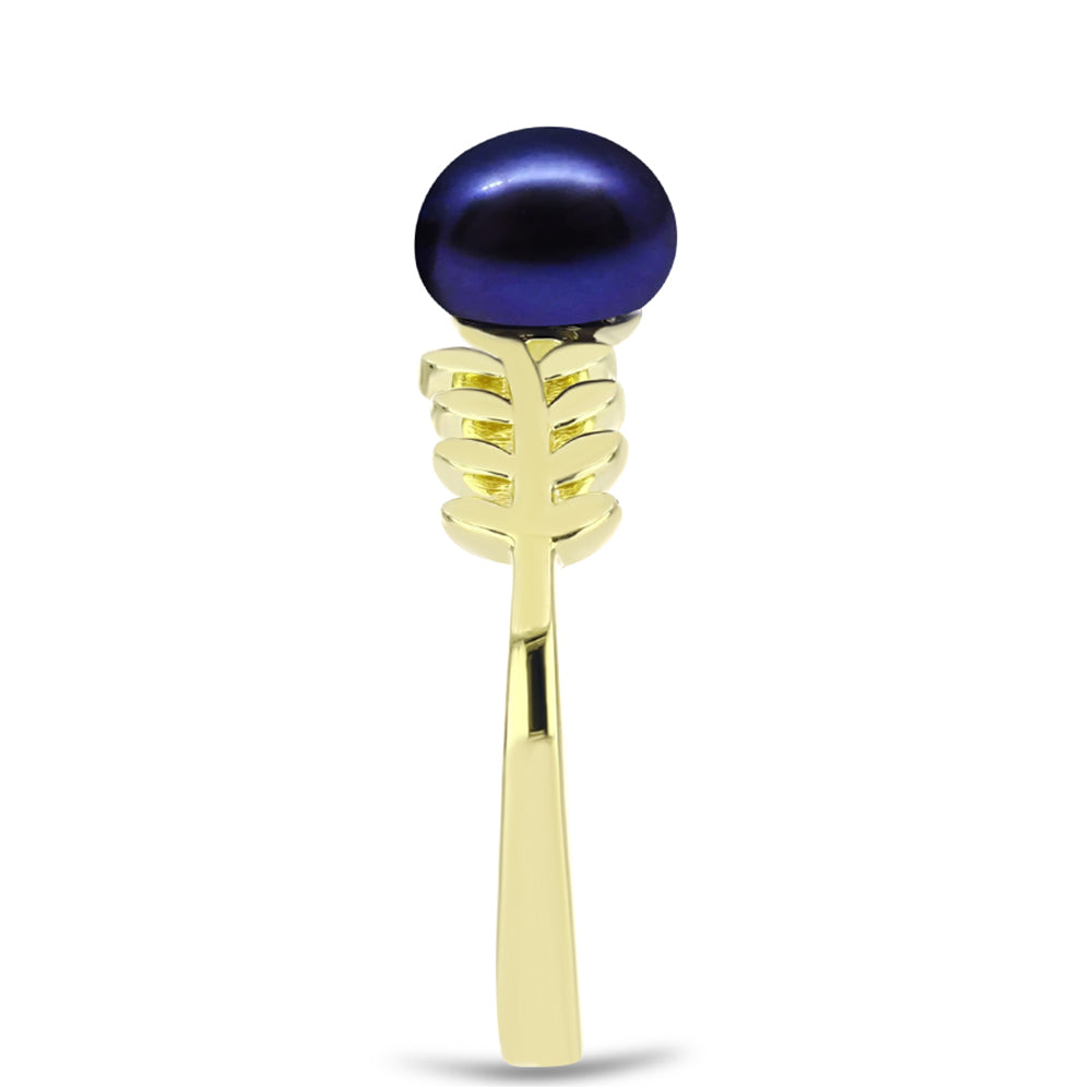 Inel din Argint 925 Placat cu Aur ( 3.25 grame ) cu Perlă de Cultură Neagră 2.99 Carate 4 