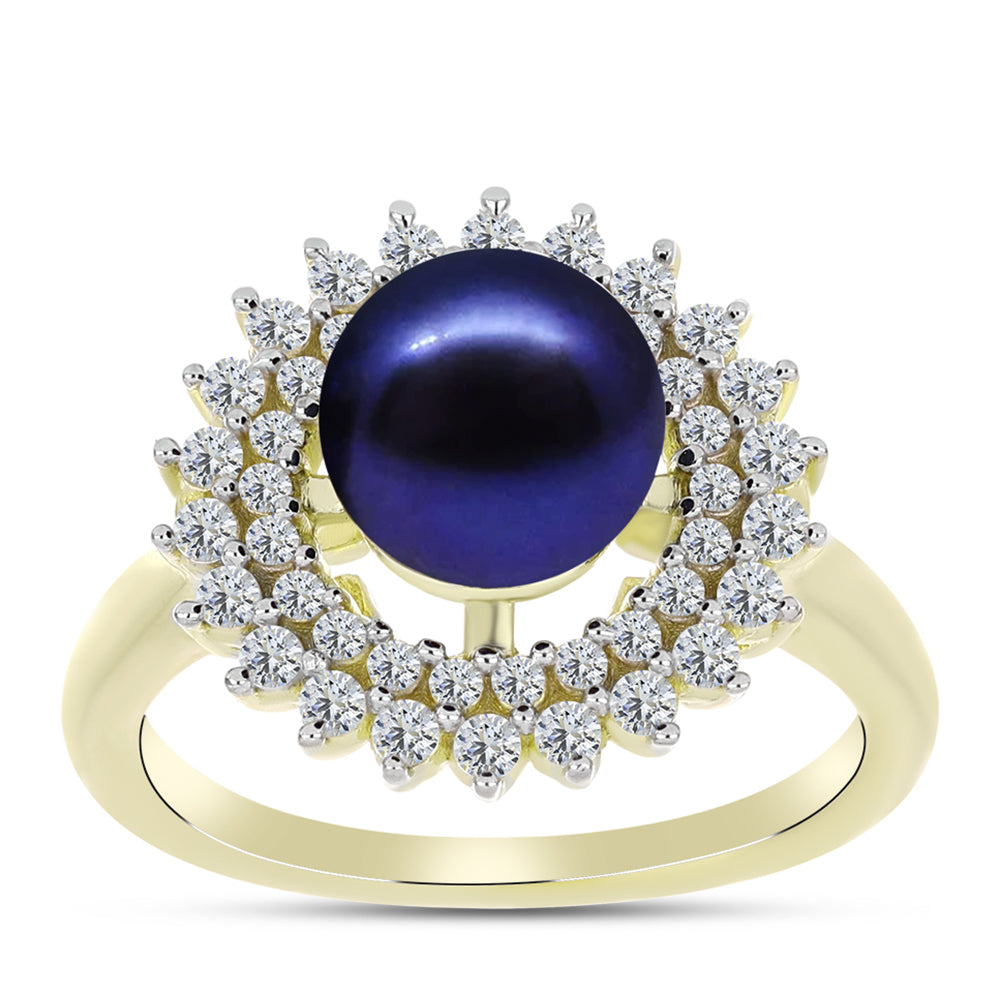 Inel din Argint 925 Placat cu Aur ( 3.63 grame ) cu Perlă de Cultură Neagră și Topaz Alb 3.78 Carate 3 