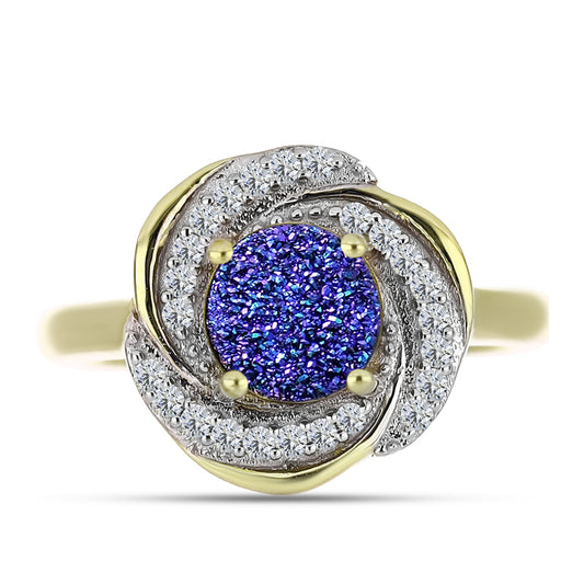 Inel din Argint 925 Placat cu Aur ( 4.64 grame ) cu Drusă Violet și Topaz Alb 1.59 Carate