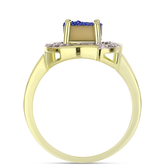 Inel din Argint 925 Placat cu Aur ( 4.64 grame ) cu Drusă Violet și Topaz Alb 1.59 Carate