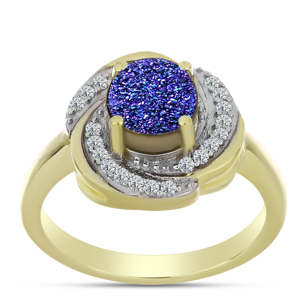 Inel din Argint 925 Placat cu Aur ( 4.64 grame ) cu Drusă Violet și Topaz Alb 1.59 Carate 3 