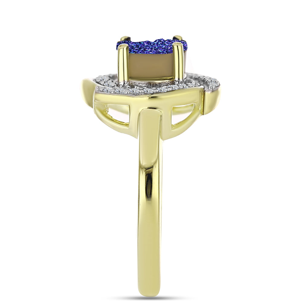 Inel din Argint 925 Placat cu Aur ( 4.64 grame ) cu Drusă Violet și Topaz Alb 1.59 Carate