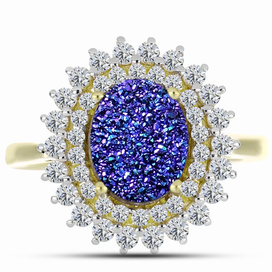 Inel din Argint 925 Placat cu Aur ( 3.57 grame ) cu Drusă Violet și Topaz Alb 3.7 Carate