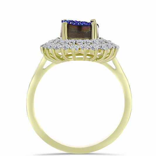 Inel din Argint 925 Placat cu Aur ( 3.57 grame ) cu Drusă Violet și Topaz Alb 3.7 Carate