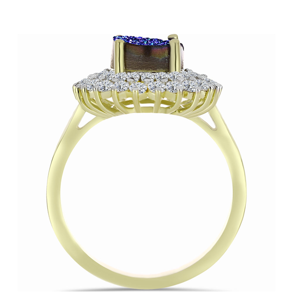 Inel din Argint 925 Placat cu Aur ( 3.57 grame ) cu Drusă Violet și Topaz Alb 3.7 Carate 6 