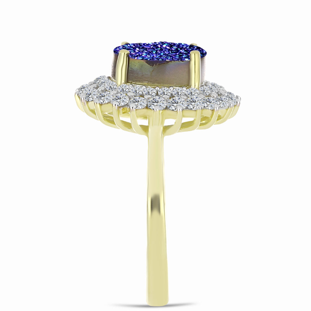 Inel din Argint 925 Placat cu Aur ( 3.57 grame ) cu Drusă Violet și Topaz Alb 3.7 Carate