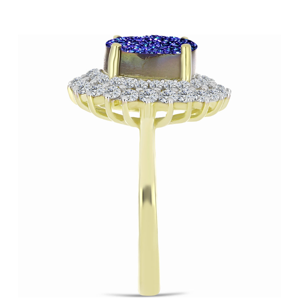 Inel din Argint 925 Placat cu Aur ( 3.57 grame ) cu Drusă Violet și Topaz Alb 3.7 Carate 8 