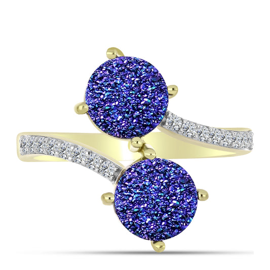 Inel din Argint 925 Placat cu Aur ( 3.66 grame ) cu Drusă Violet și Topaz Alb 3.95 Carate