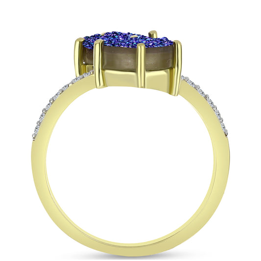 Inel din Argint 925 Placat cu Aur ( 3.66 grame ) cu Drusă Violet și Topaz Alb 3.95 Carate
