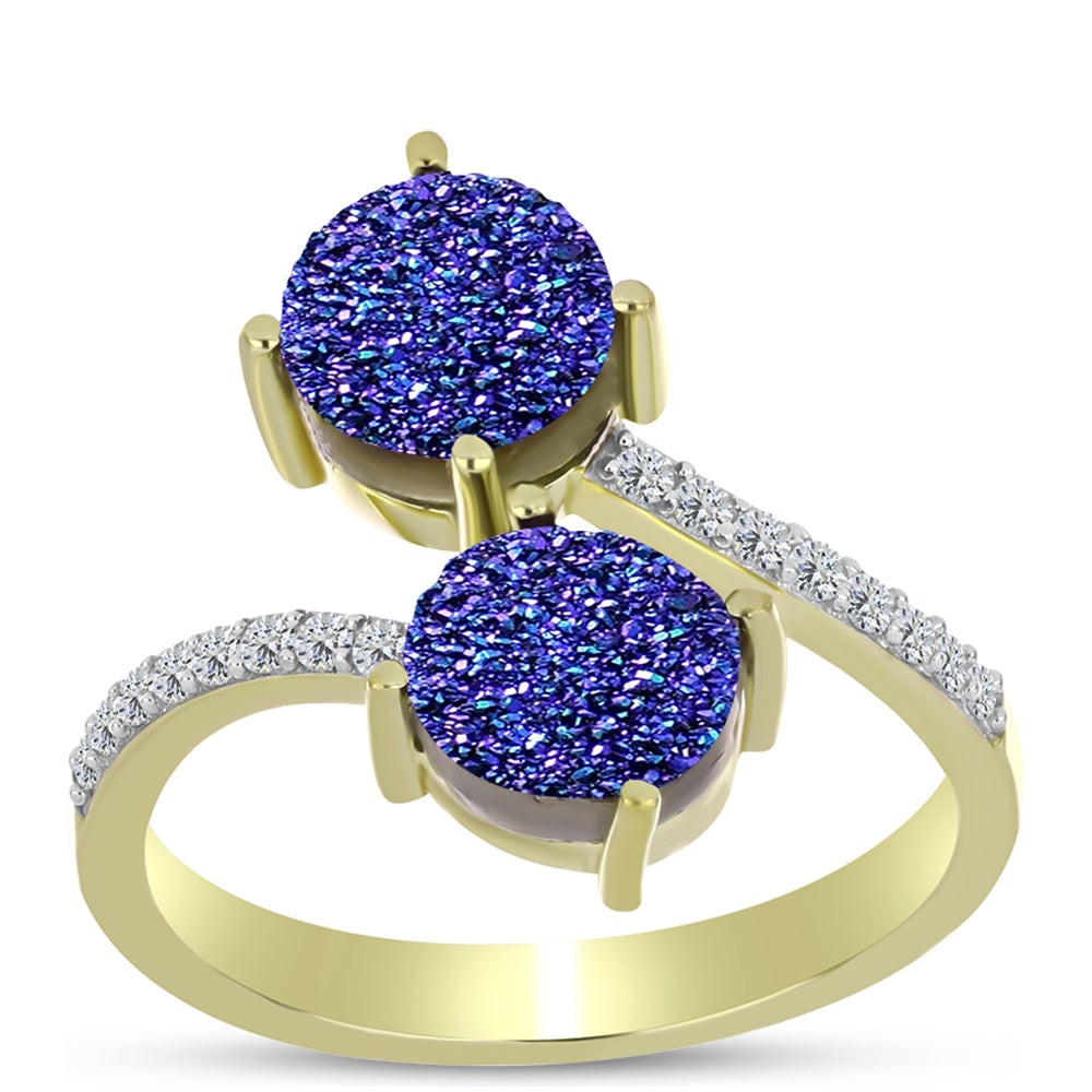 Inel din Argint 925 Placat cu Aur ( 3.66 grame ) cu Drusă Violet și Topaz Alb 3.95 Carate 3 