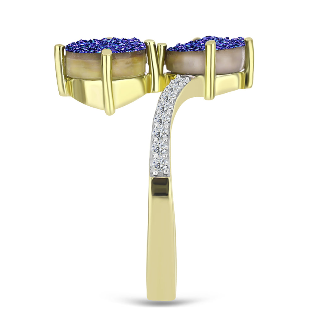 Inel din Argint 925 Placat cu Aur ( 3.66 grame ) cu Drusă Violet și Topaz Alb 3.95 Carate 4 