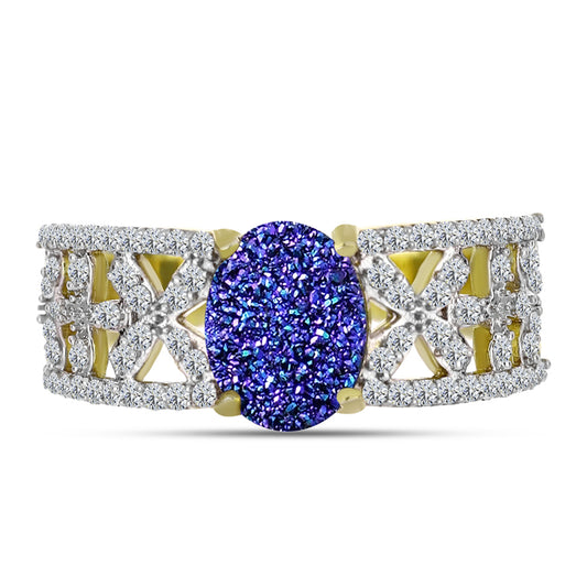 Inel din Argint 925 Placat cu Aur ( 4.49 grame ) cu Drusă Violet și Topaz Alb 2.3 Carate