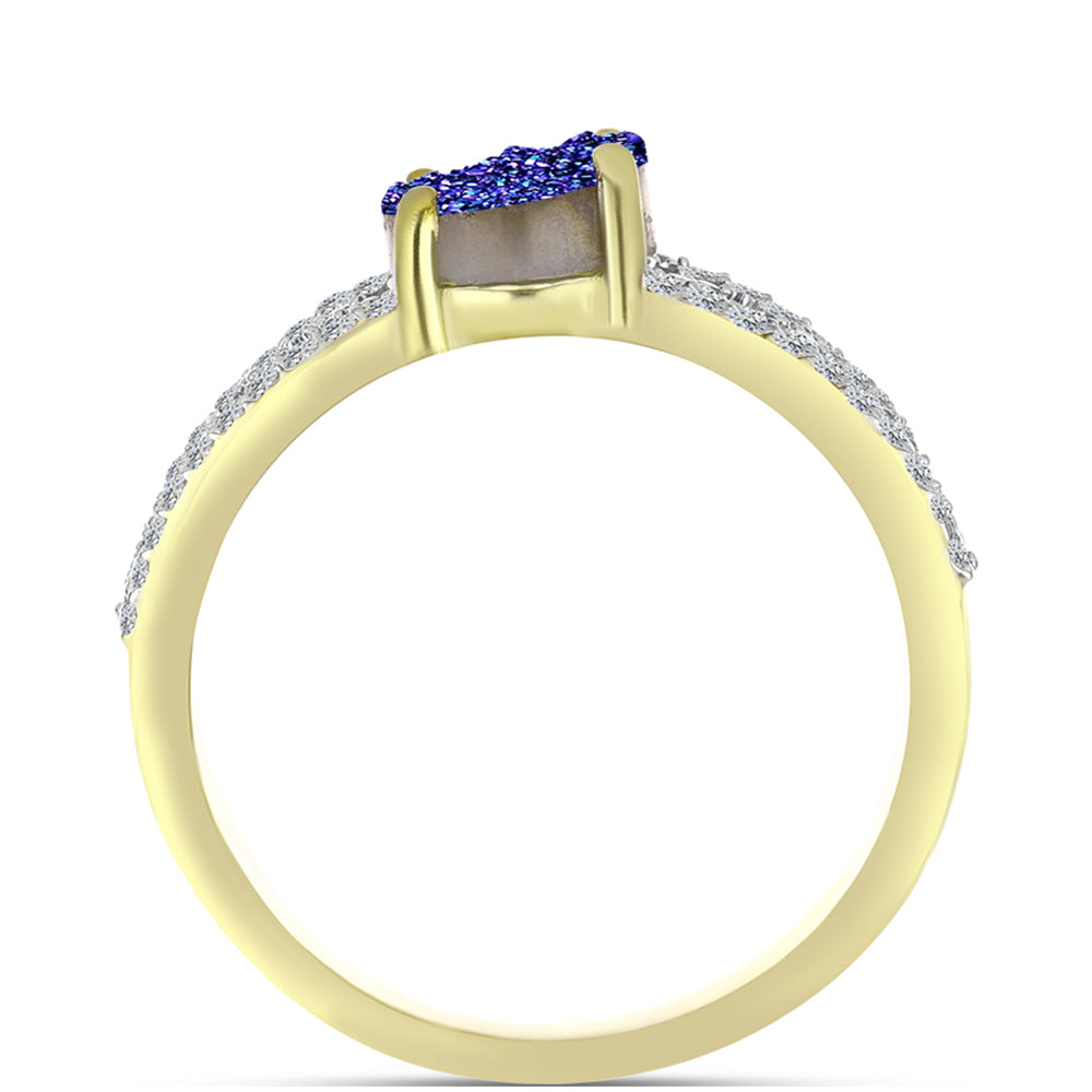Inel din Argint 925 Placat cu Aur ( 4.49 grame ) cu Drusă Violet și Topaz Alb 2.3 Carate 2 